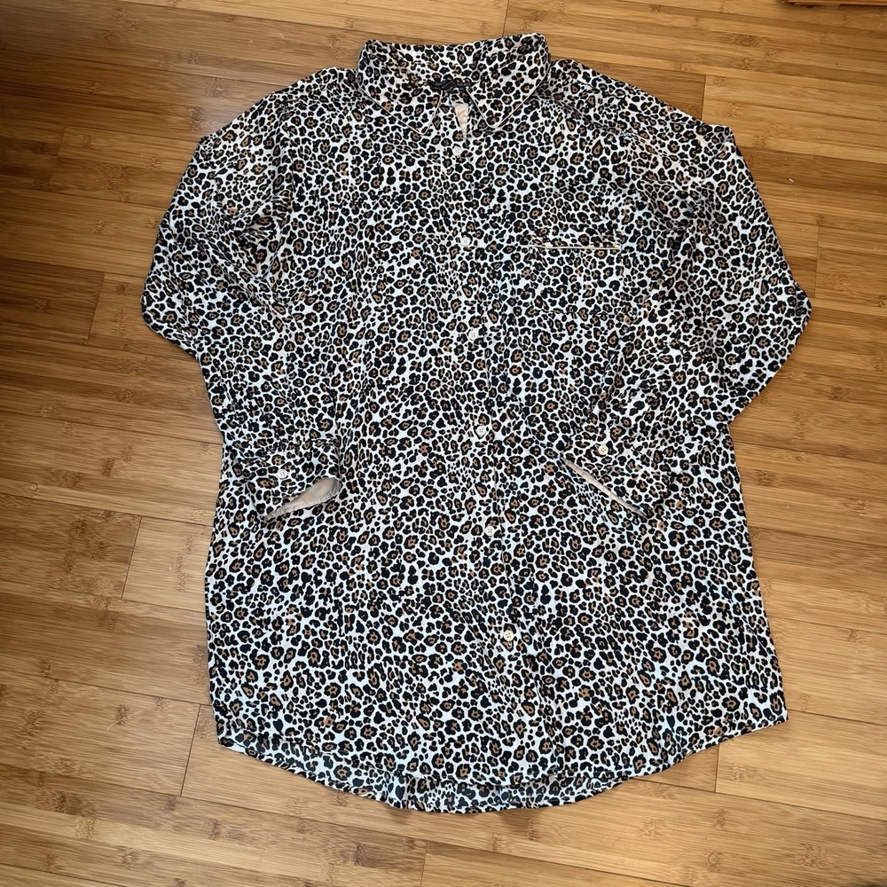 Victoria's‎ Secret Leopard Print Button Front Blouse Womens XL Long Sleeve